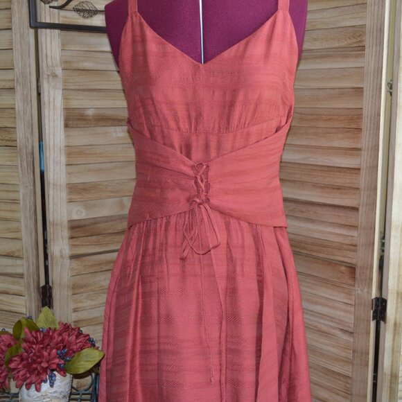 BCBGMaxazria M Asymmetrical Dress Lace Up Corset Type Front Terracotta - Picture 3 of 8